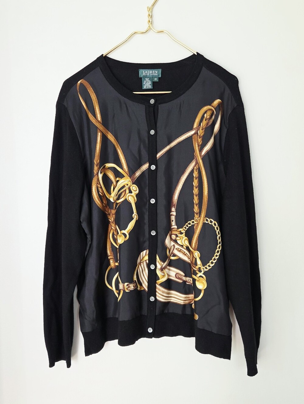 Lauren Ralph Lauren Vintage Silk Cashmere Equestrian Cardigan Sweater Size 2X